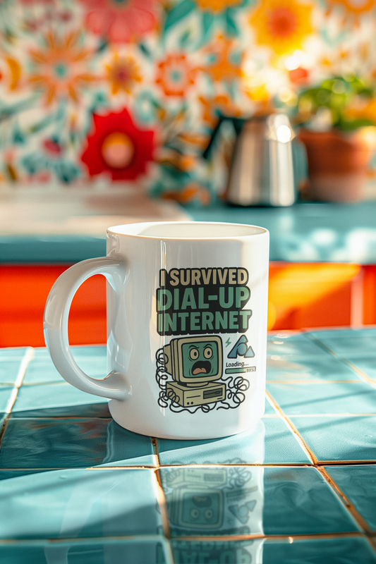 I Survived Dial-Up Mug, Dial Up Survivor Coffee Mug, Funny Retro Mug, 90s Coffee Mug